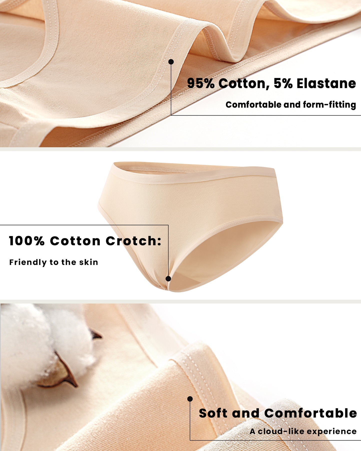 Finetoo 5 Pack Cotton Underwear for Women