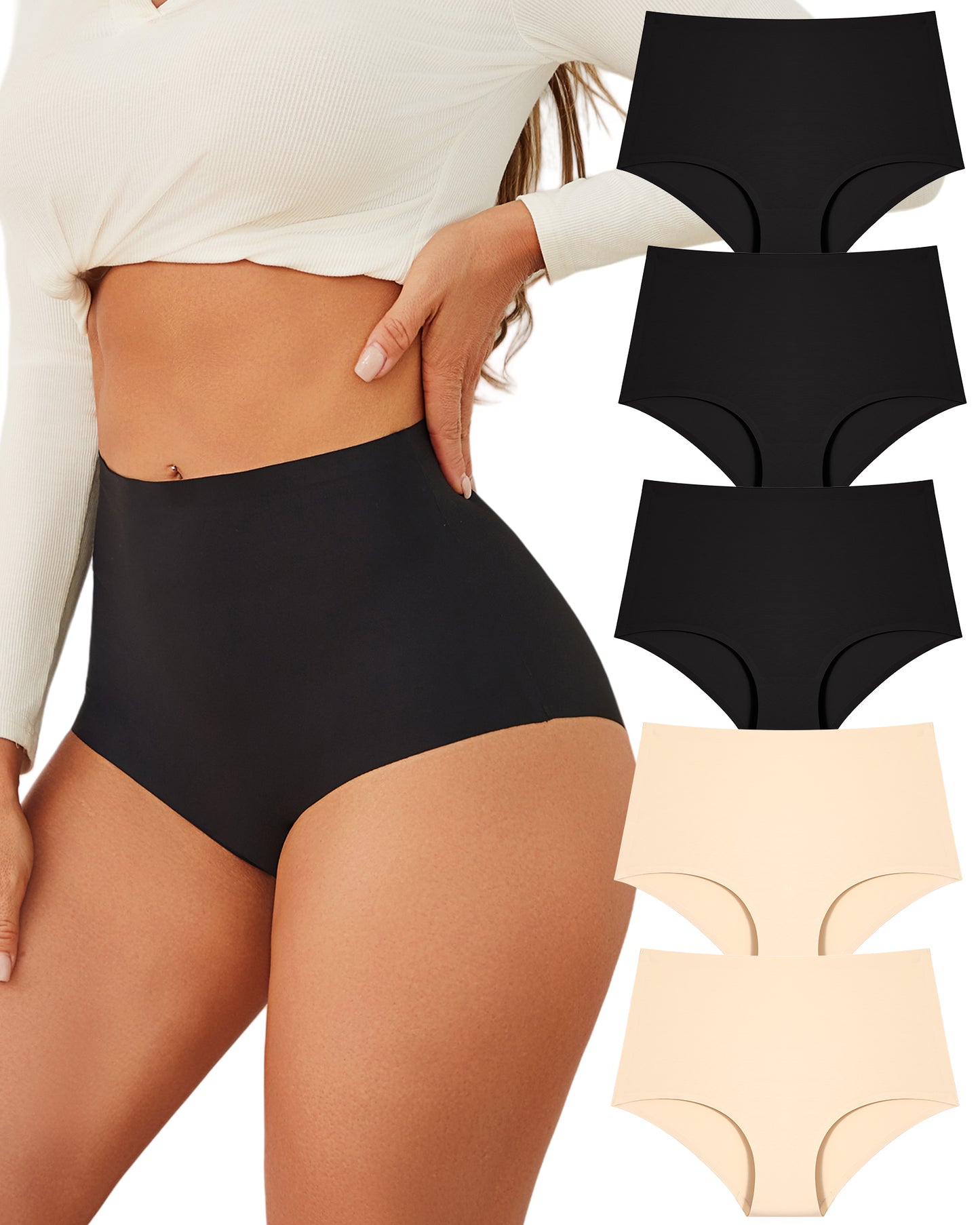 Finetoo 5 Pack High Waisted Seamless Underwear for Women