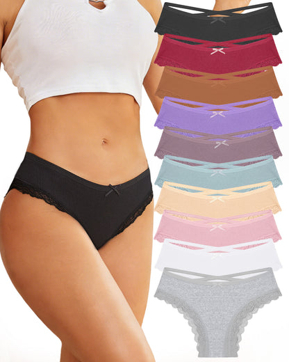 10 Pack Cotton Underwear for Women Criss Cross Lace Trim Panties