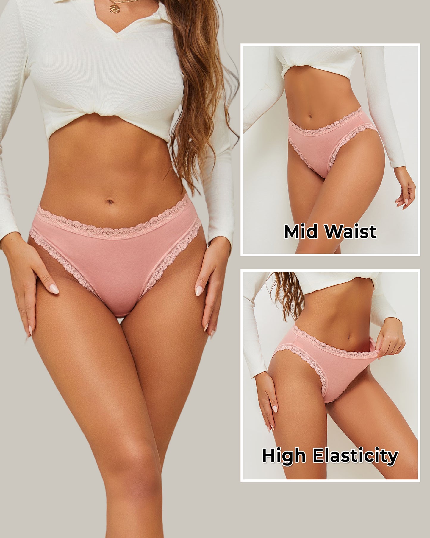 5 Pack Cotton Underwear for Women Lace Bikini Panties