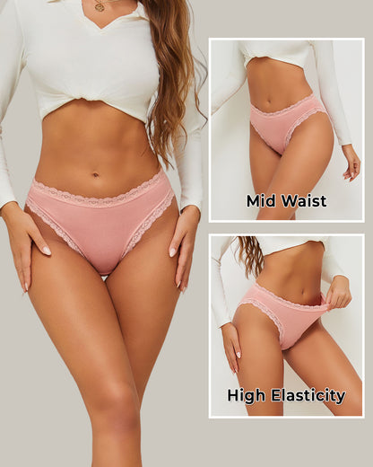 5 Pack Cotton Underwear for Women Lace Bikini Panties