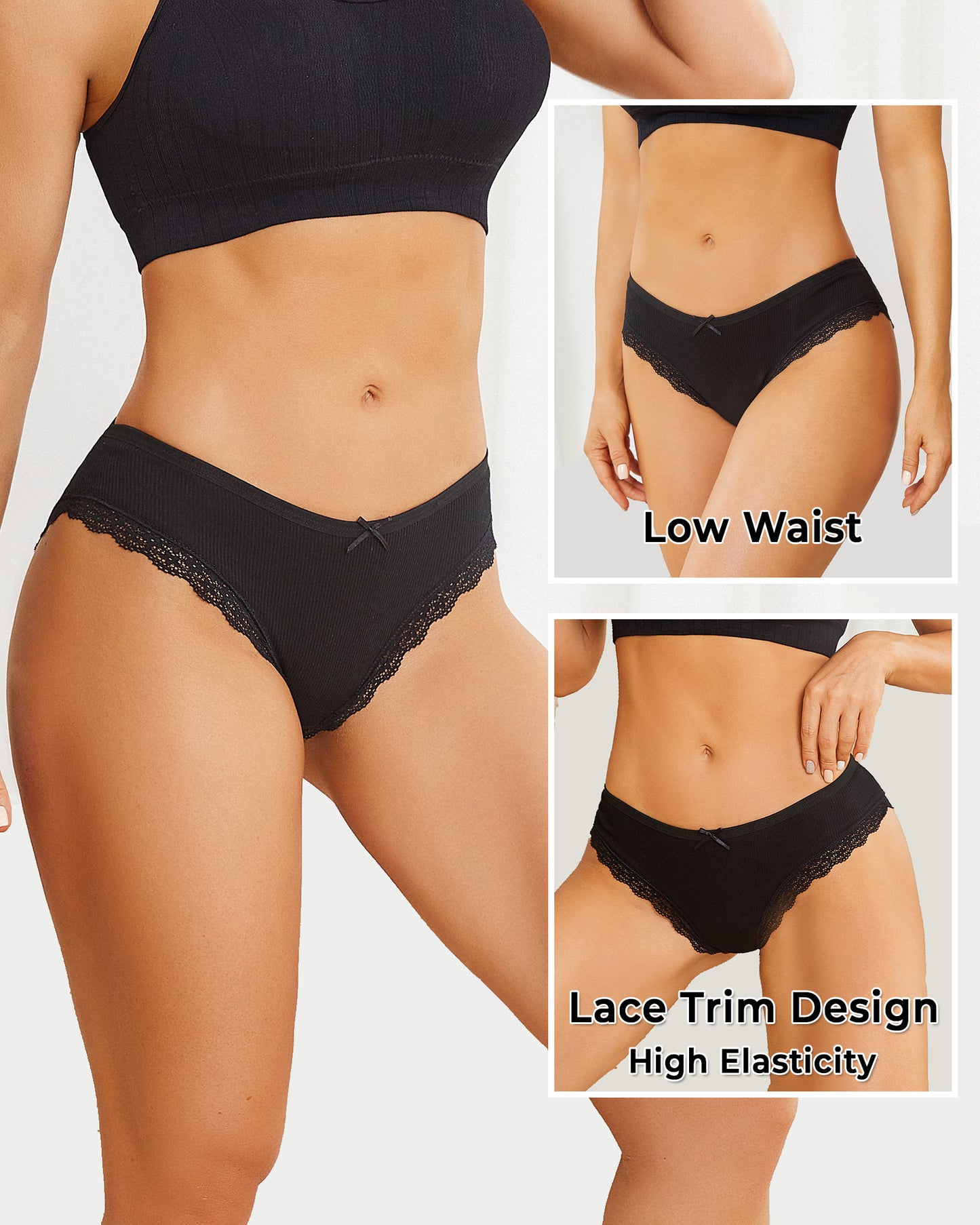 10 Pack Cotton Underwear for Women Criss Cross Lace Trim Panties