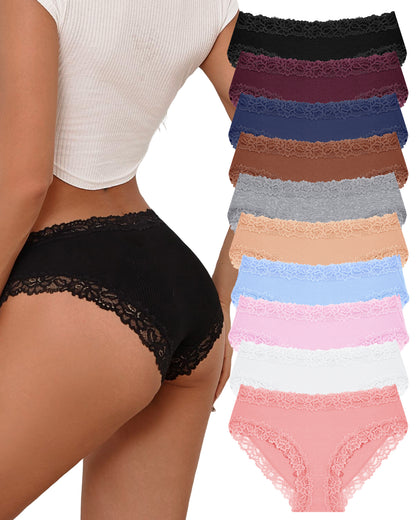 10 Pack Cotton Underwear for Women Cheeky Bikini Panties