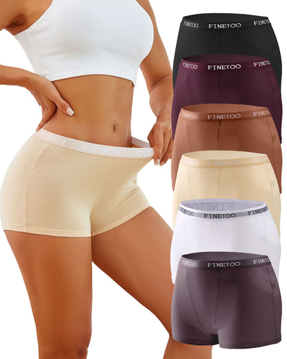 Womens Boyshort Underwear Cotton Boxer Briefs for Ladies Full Coverage BoyShorts Panties 6 Pack