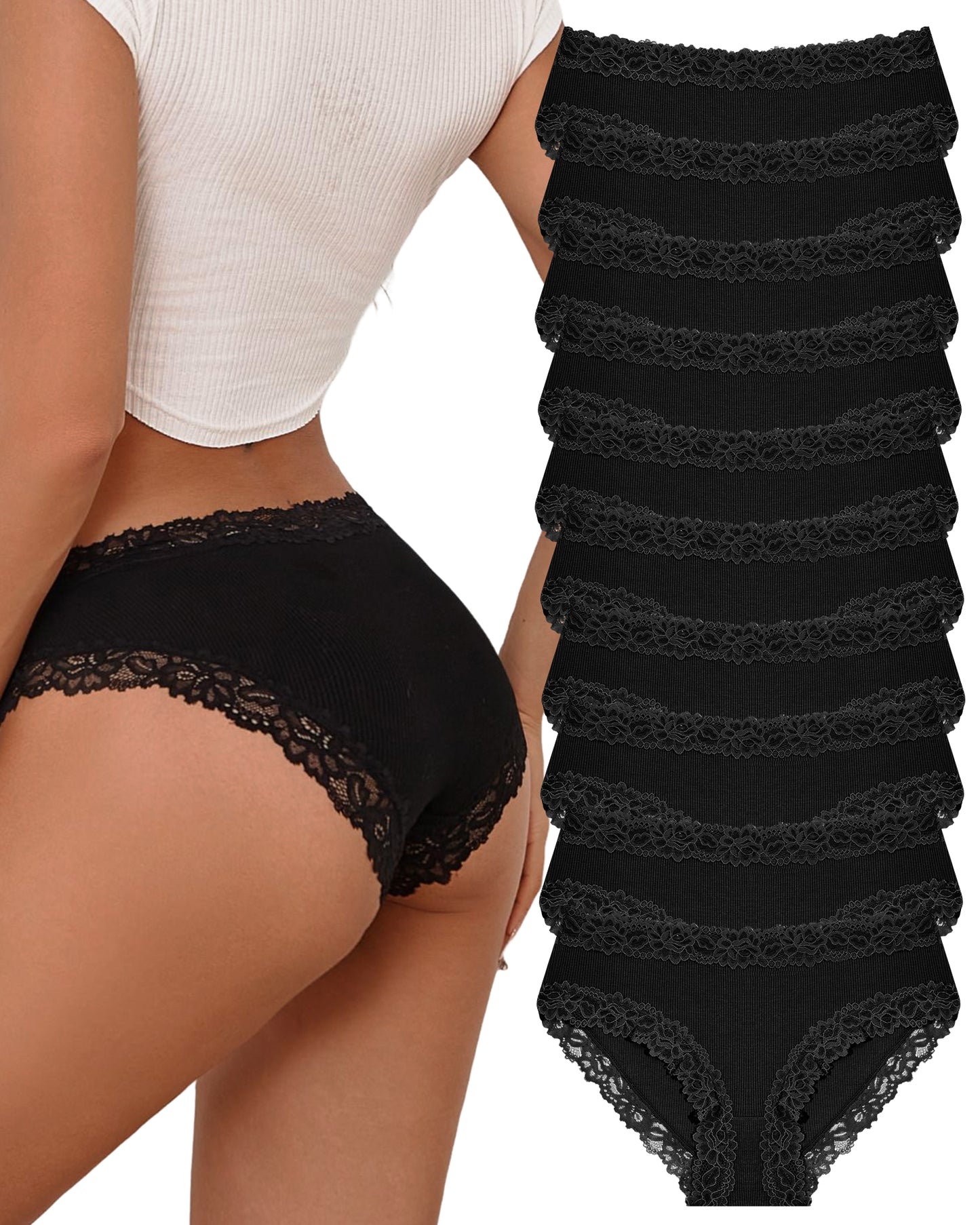 10 Pack Cotton Underwear for Women Cheeky Bikini Panties
