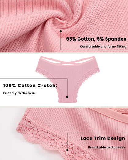 10 Pack Cotton Underwear for Women Criss Cross Lace Trim Panties