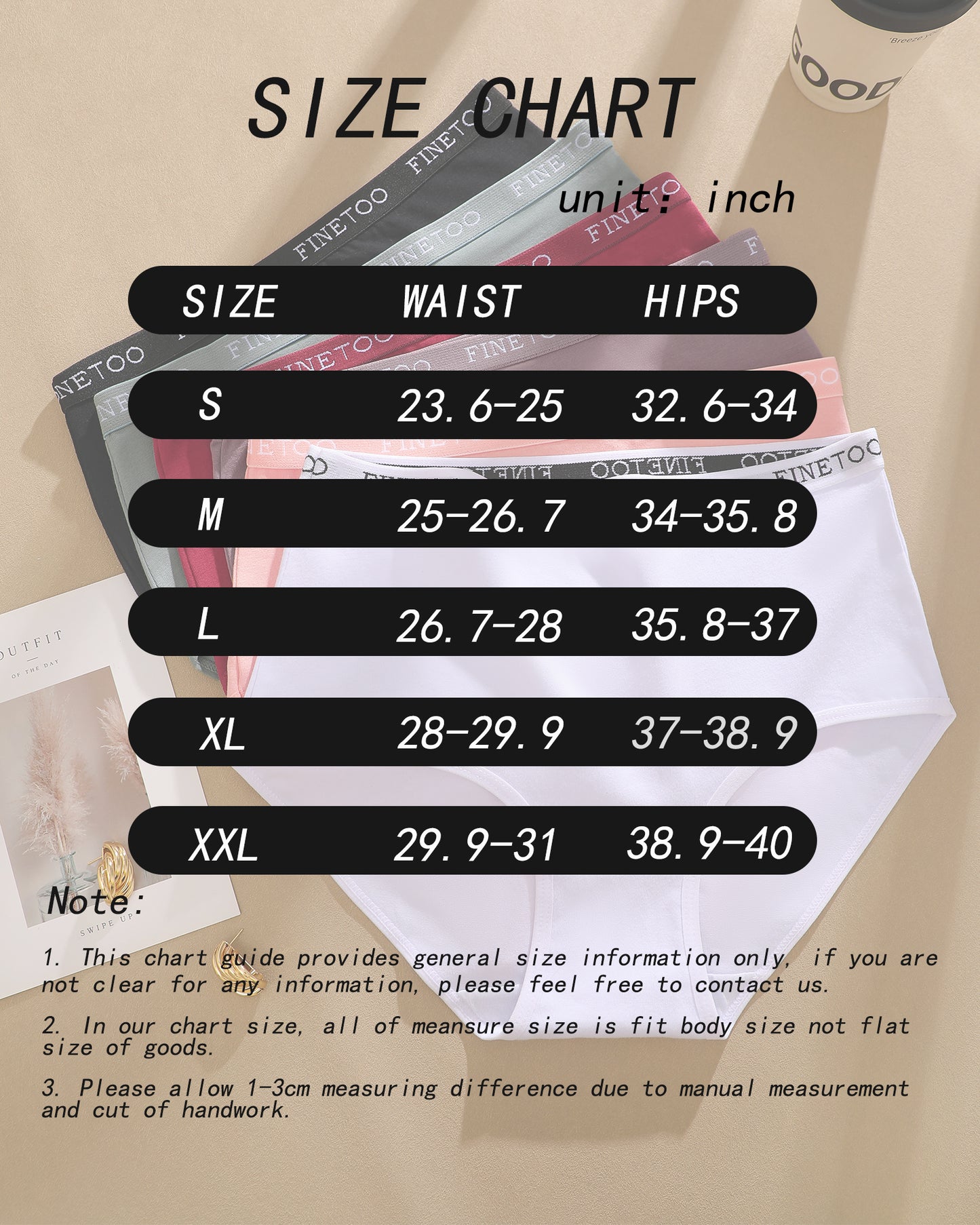 6Pack High Waist Cotton Underwear For Women