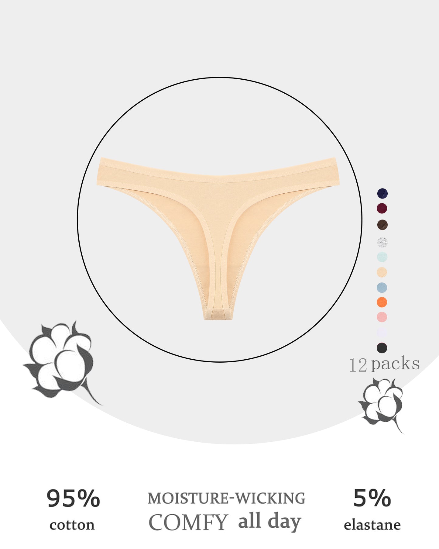 12 Pack Cotton Underwear for Women Thongs