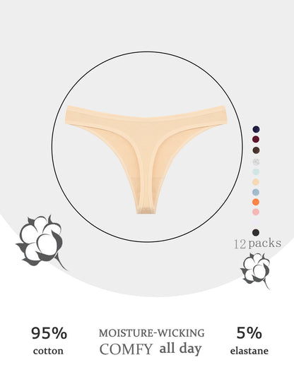 12 Pack Cotton Underwear for Women Thongs