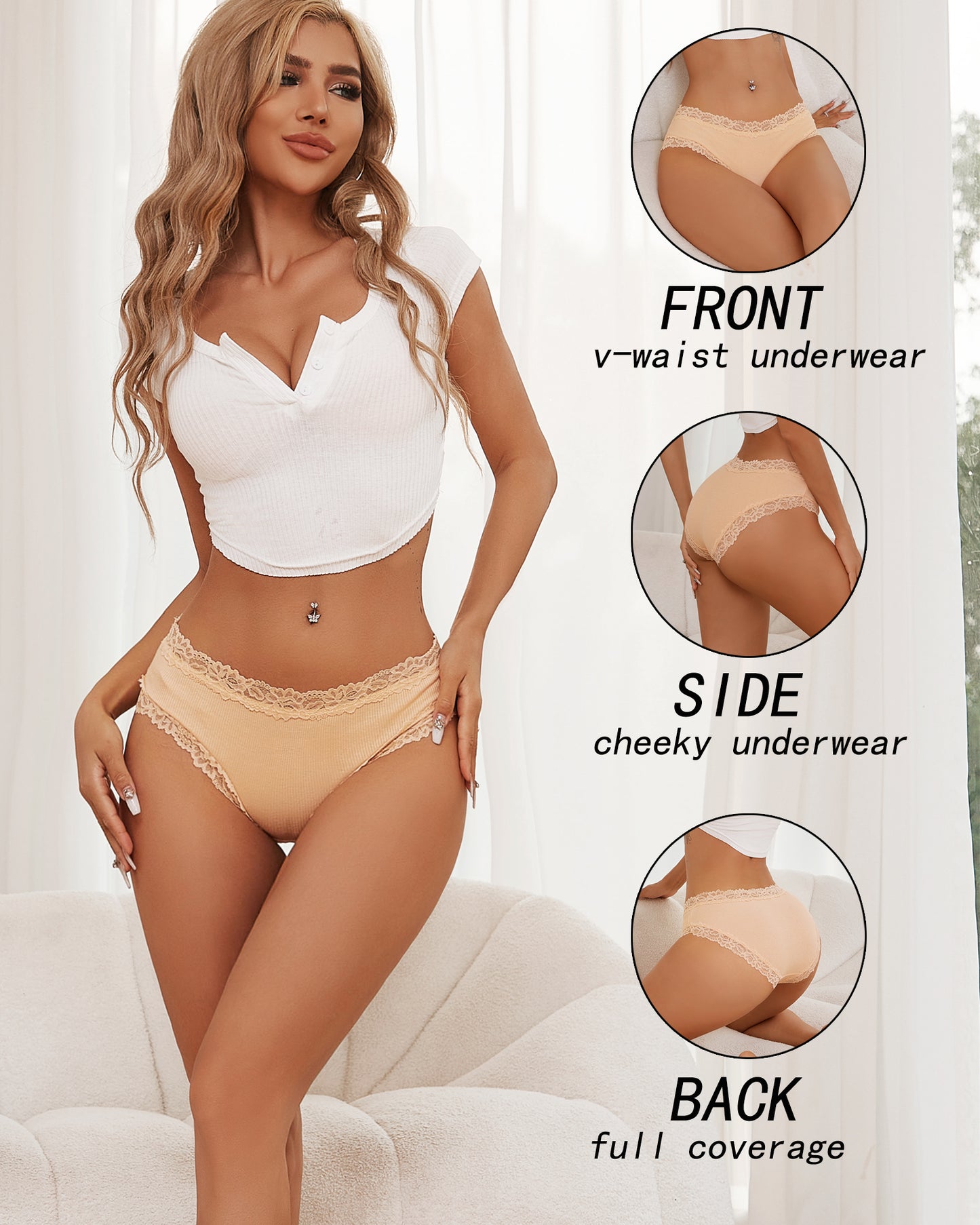 10 Pack Cotton Underwear for Women Cheeky Bikini Panties