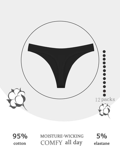 12 Pack Cotton Underwear for Women Thongs