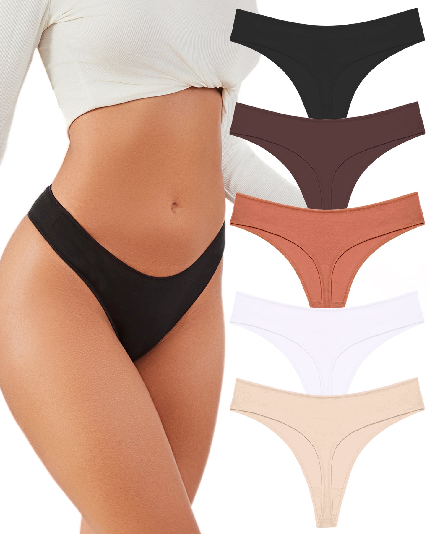 Finetoo 5 pack Cotton Thongs for Women