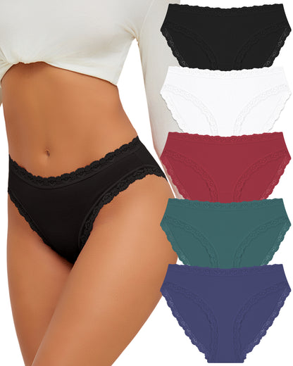 5 Pack Cotton Underwear for Women Lace Bikini Panties