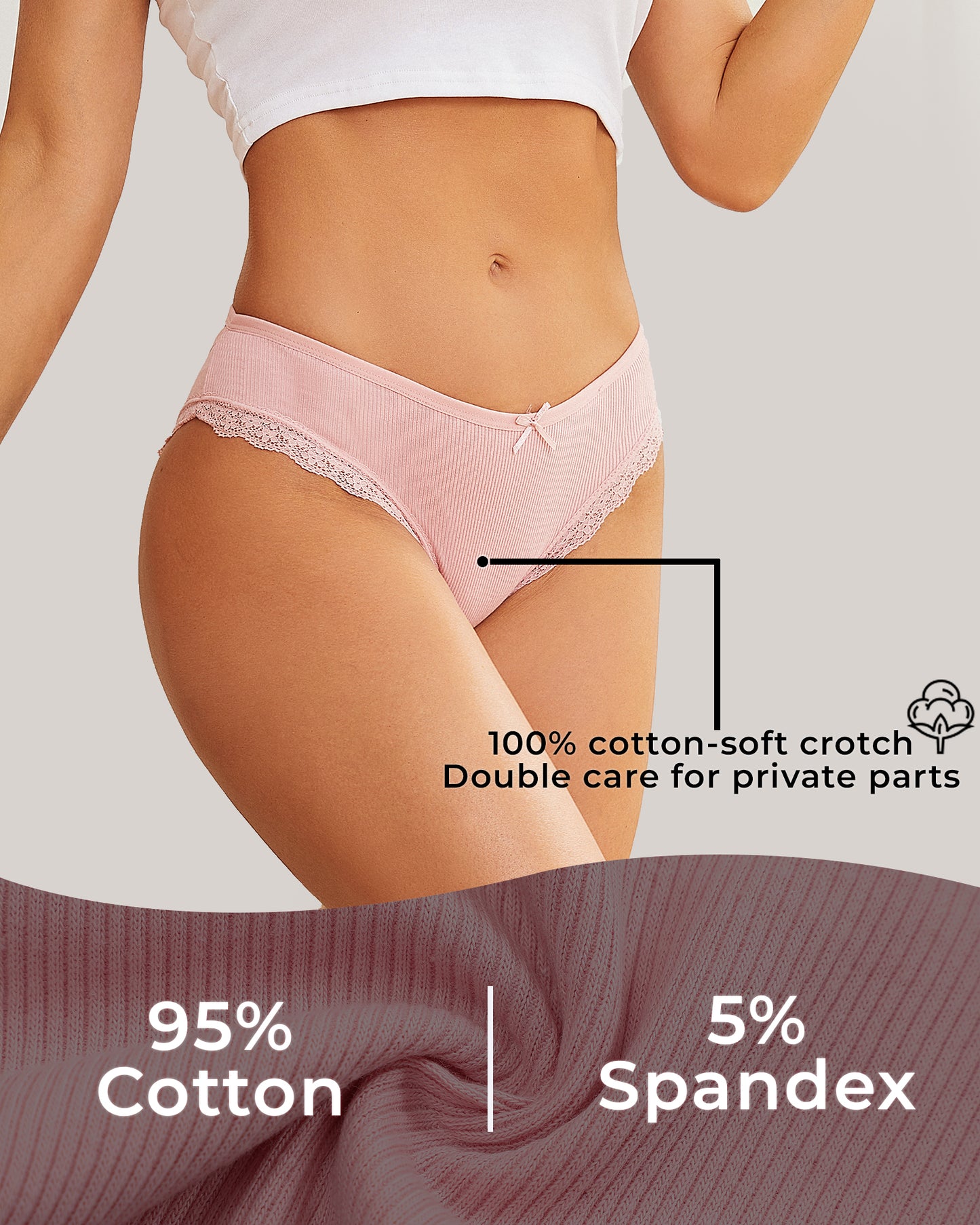 10 Pack Cotton Underwear for Women Criss Cross Lace Trim Panties