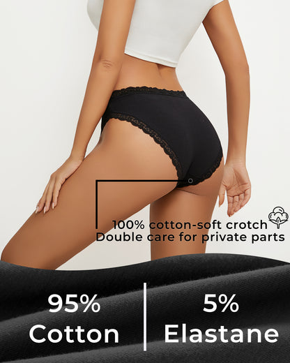 5 Pack Cotton Underwear for Women Lace Bikini Panties